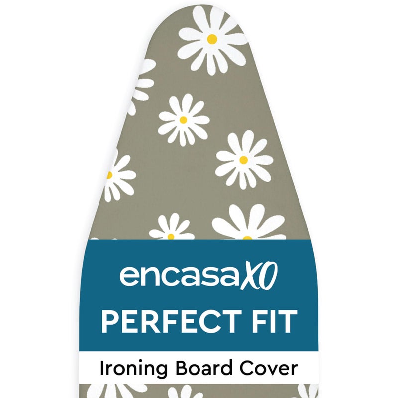 Encasa XO Ironing Board Cover and Pad 49"x18" - Thick 3mm Felt Padding, Drawstring Tightening & Lock, Easy Fit, Scorch & Stain Resistant, Fits Wide Ironing Board - Daisy Grey - Image 1